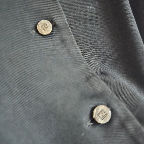 Vintage Fendi Polo Shirt Size 40/ M FF Logo Button Black Long Sleeve Cropped - Picture 2 of 8